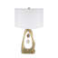 Lampe de table 16 po x 27,5 po de diamètre à géométrie dorée - abat-jour tambour blanc, convient aux chambres à coucher, aux salons et aux bureaux (assemblage de l'abat-jour requis)