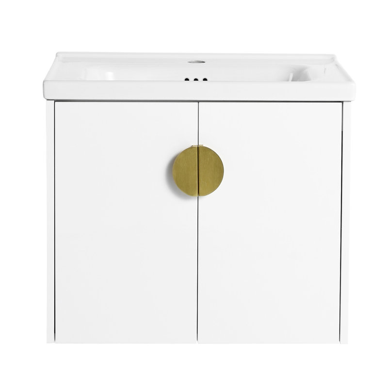 Meuble-lavabo à fermeture en douceur 24 po avec lavabo, pour petite salle de bain, Blanc lustré