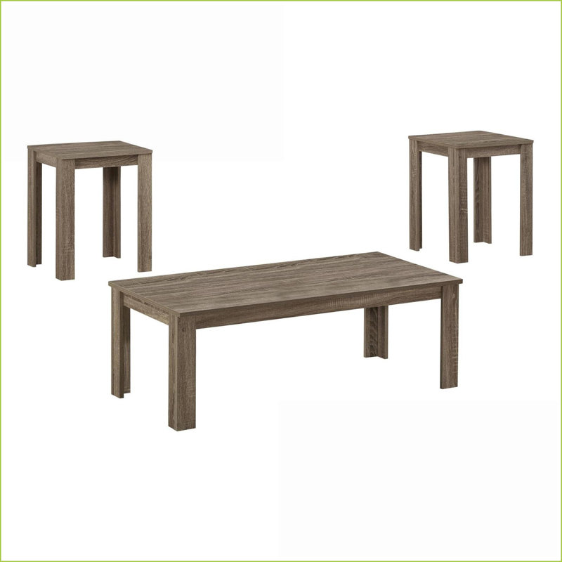 Dark Taupe Transitional 3pcs Coffee Table Set for Living Room - Spacious Tabletops