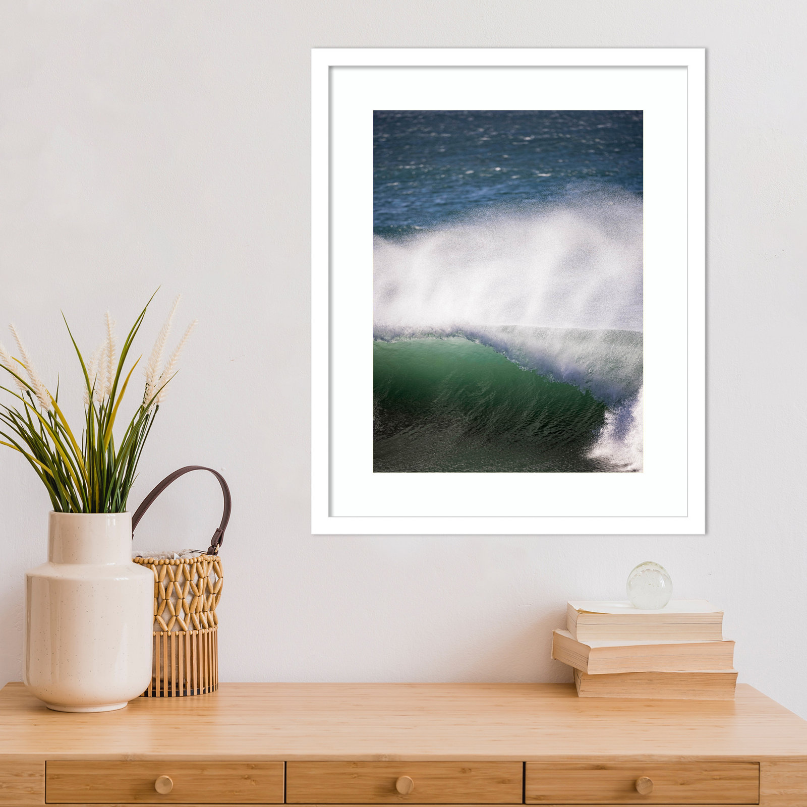 Tube Wave by Shot by Clint Wood Framed Wall Art Print, 21" H x 17" W, White 