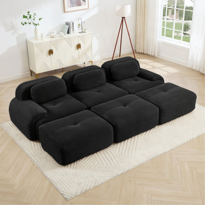 Canapé modulaire à trois places avec 3 repose-pieds en velours côtelé sans assemblage Animaux de compagnie à accoudoirs larges incurvés 32D