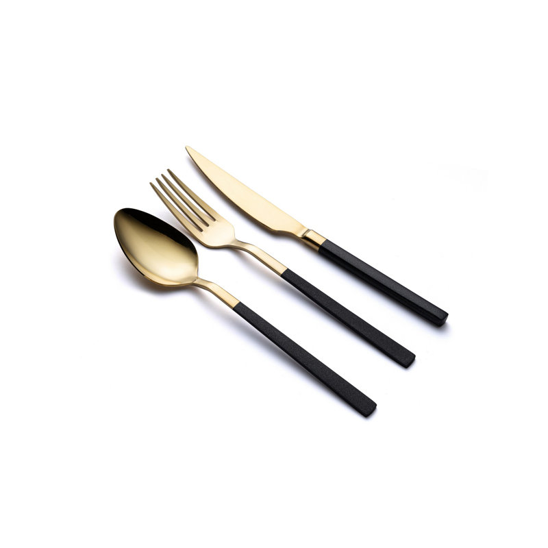 Elegant 12-Piece Cutlery Set, Gold & Black | 100% Stainless Steel | Includes 4 Table Spoons (8.3 x 1.8 in), 4 Table Forks (8.3 x 1.0 in), 4 Table Knives (8.7 x 0.8 in) | Stylish & Durable Design, Perfect for Entertaining