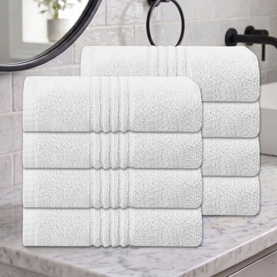 Ensemble de serviettes de salle de bain 100% coton 100% coton zéro torsion Robbs Home Weavers 500GSM, 16 po x 24 po (8) (8 serviettes à main), blanc