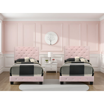Modena Pink Velvet Twin Bed Set of 2