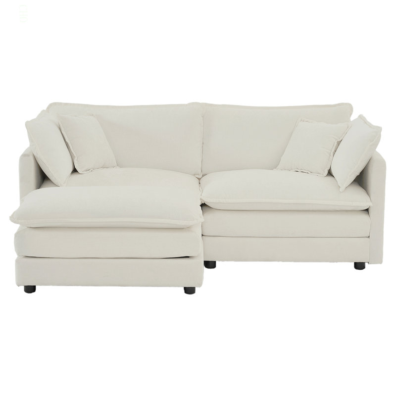 Chenille Two-Seater Sofa With 1 Footrest, 2 Seater L-Shaped Sectional With Ottoman,Loveseat With Ottoman For Small Living Space Chenille