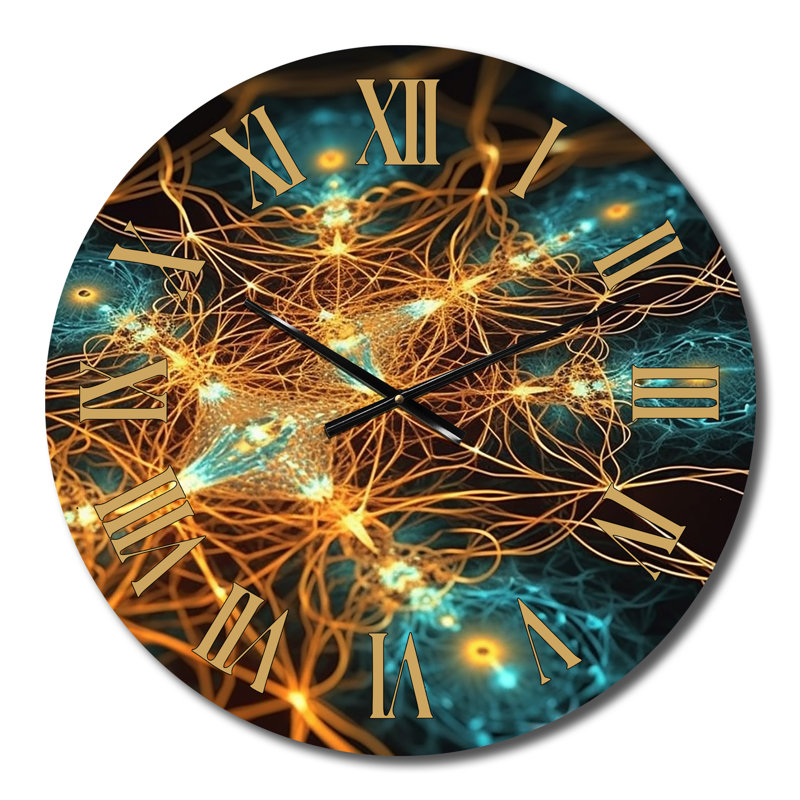 Infinity Matrix In Retro Turquoise And Gold - Fractals Wall Clock, Medium