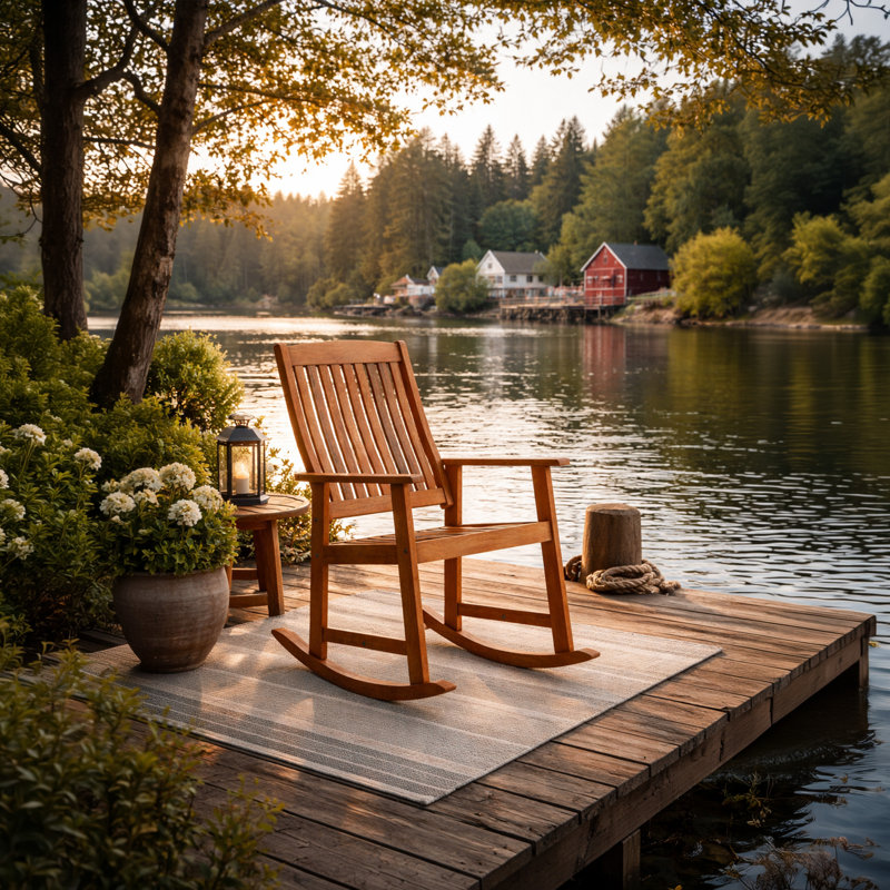 Chaise d'extérieur en bois massif à bascule Gwenda, Brun
