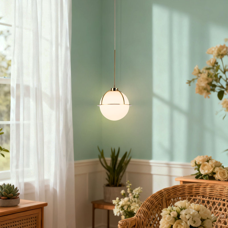 Nacre - Luminaire suspendu sphérique simple à intensité variable 6,9 po avec verre givré et laiton poli, îlot de cuisine réglable de 135 po