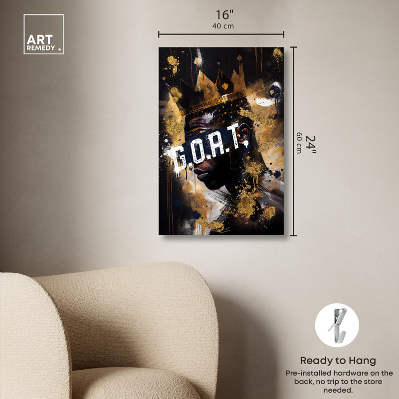 G.O.A.T. Black and Gold Canvas Boxing Poster Art, 24" x 16"