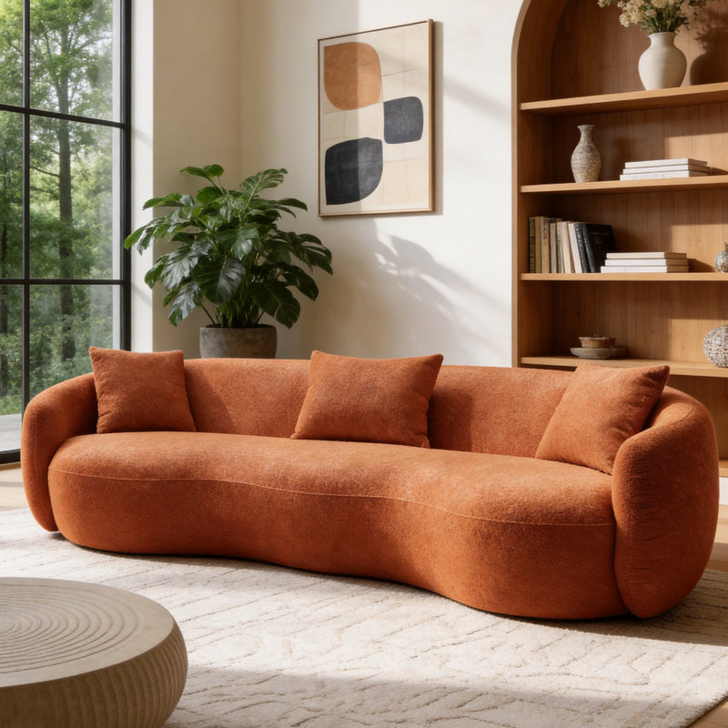 Canapé incurvé moderne Yazgur Boneless, Chenille orange, 26.9" H x 93.6" W x 41.3" D