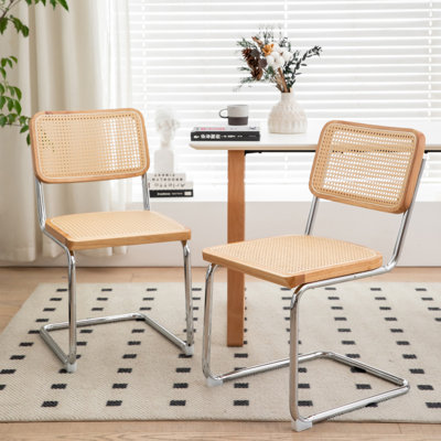 Ensemble de 2 chaises de salle à manger, chaises d'appoint latérales en rotin de velours avec pieds chromés, chaises de style moderne Mid-Century conçues par Breuer, chaises de cuisine de salle à manger rembourrées