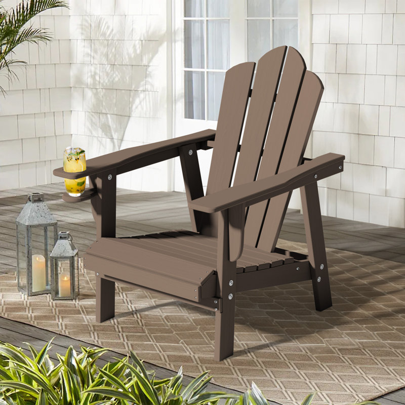 Devito All-Weather Resistant HDPE Plastic Oversize Adirondack Chair, Brown
