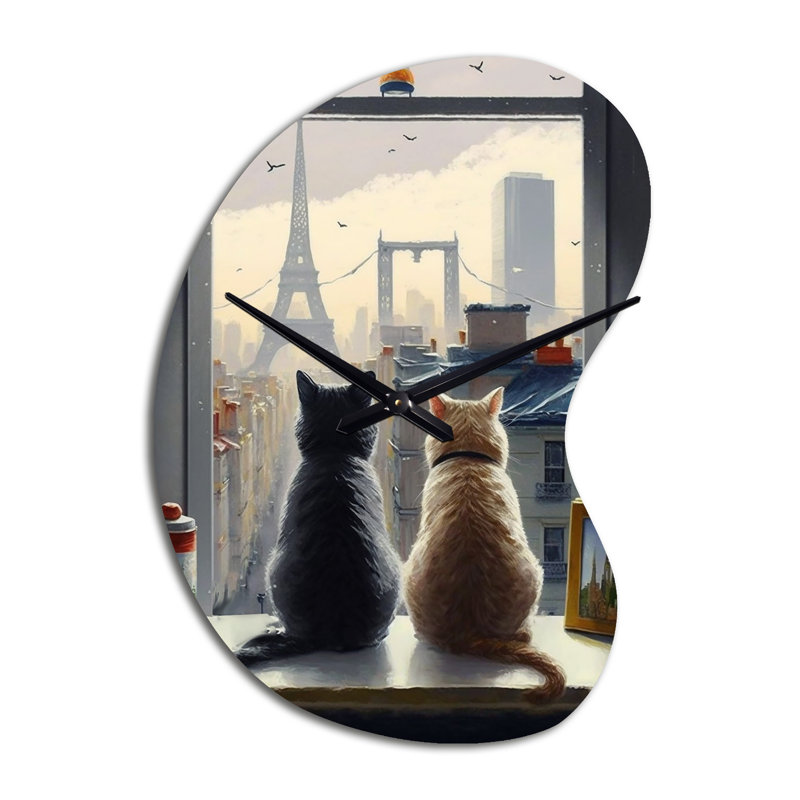 Fadime deux chats à Paris III - horloge de chat asymétrique en métal, Grand
