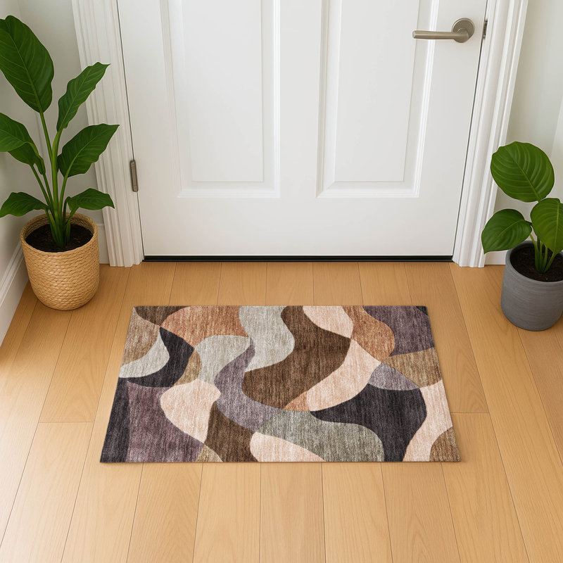 Premium Machine Washable Mayfield AMF2141 abstract Rug, 1'8" x 2'6", Chocolate