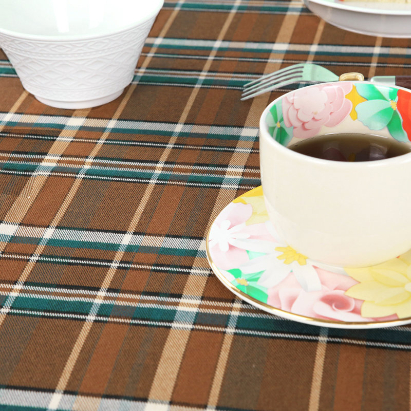 55"W x 102"L-Red-Brown Plaid Polyester Wrinkle-Resistant Waterproof Tablecloth for Indoor & Outdoor Use, Red-Brown Plaid