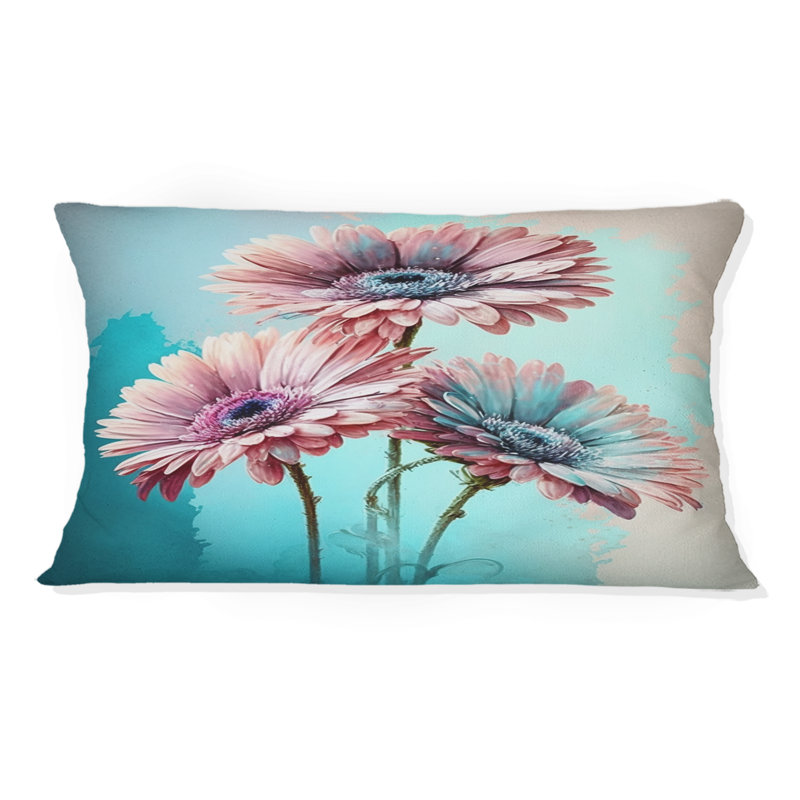 Coussin Gerbera II - imprimé rose et bleu