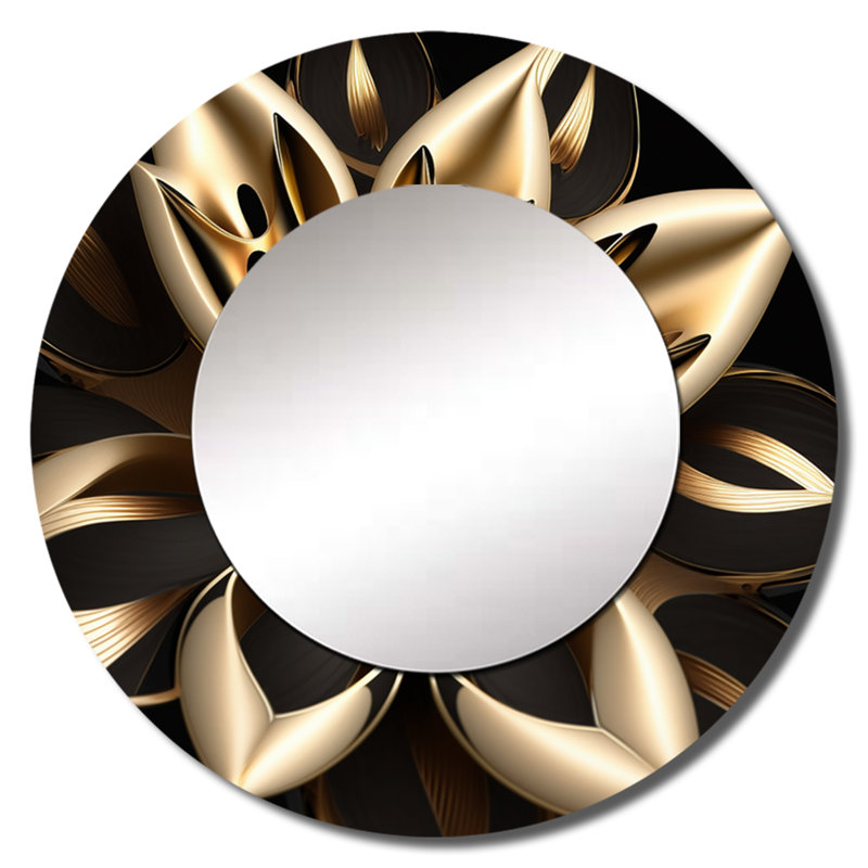 Glamourous Lily On Black III - Floral Lily Round Mirror Wall Decor, 29" x 29"