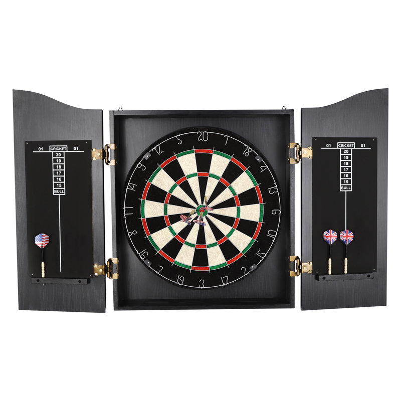 OUKANING Jeu de fléchettes en liège et armoire (fléchettes incluses), Noir