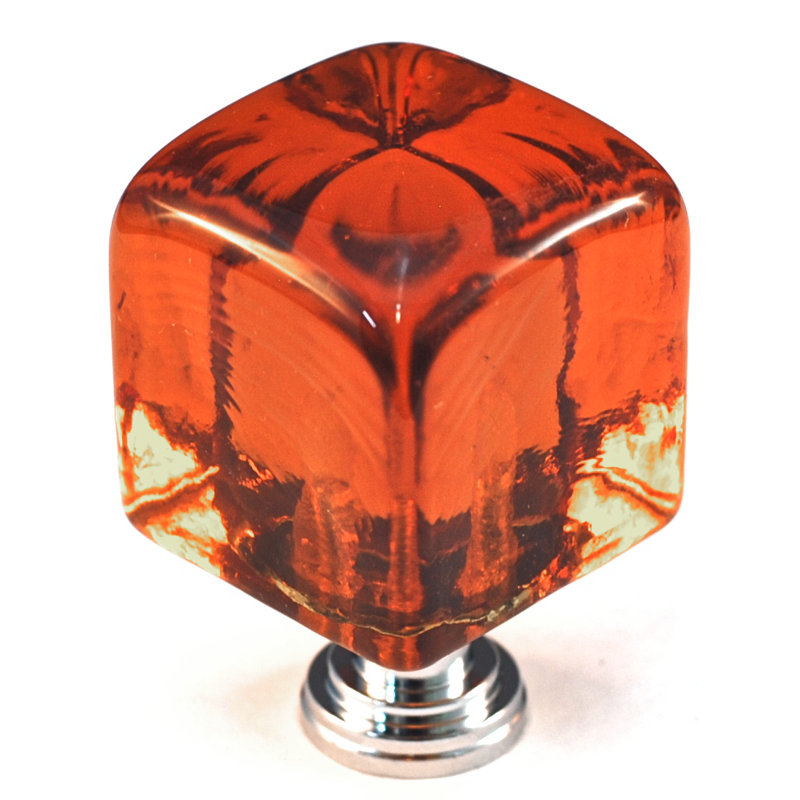Glass Square Knob, Polished Chrome, Blue, Large