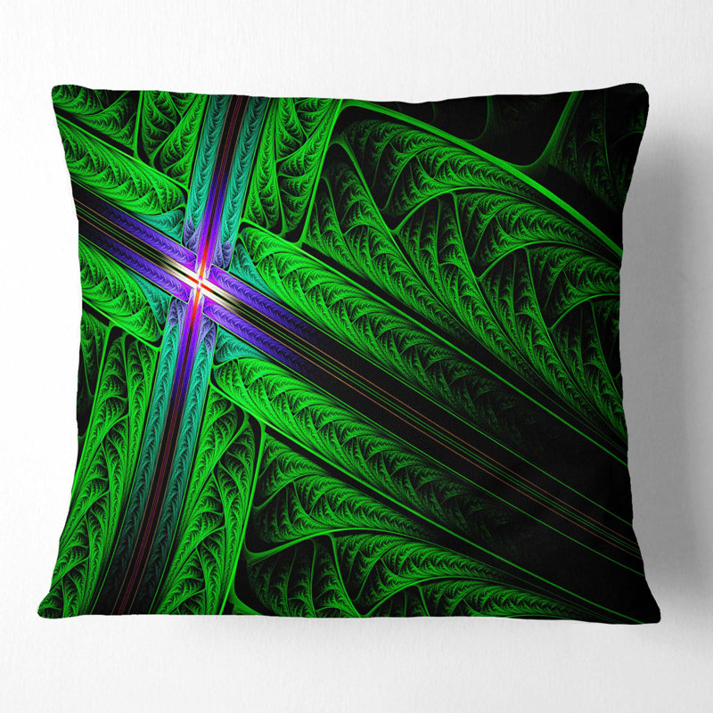Fractal Cross Design - coussin imprimé abstrait, 18 po x 18 po, Coussin décoratif, Vert
