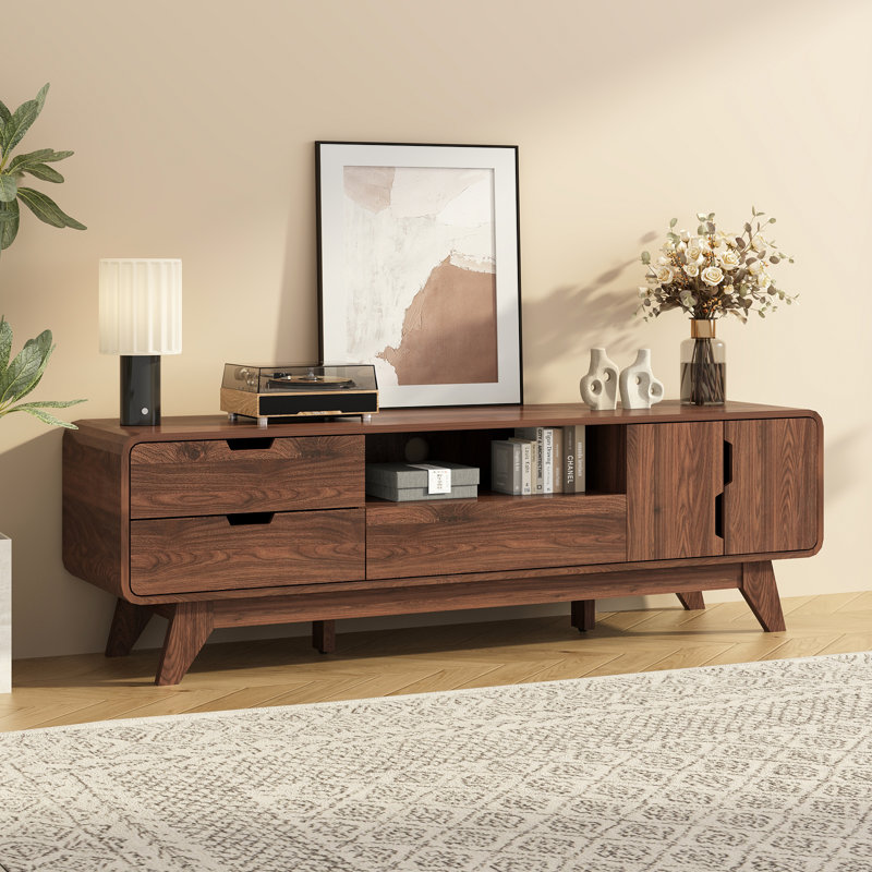 Mid Century Modern TV Stands for TVs up to 70 inch, Entertainment Center with Storage Cabinet and 5 Drawers, Media and TV Console for Living Room