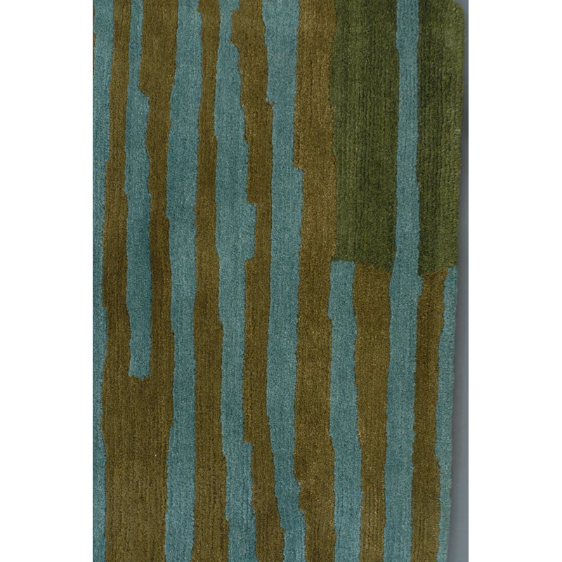 Righe Wool Abstract Area Rug in Green, Rectangle 3' x 5'