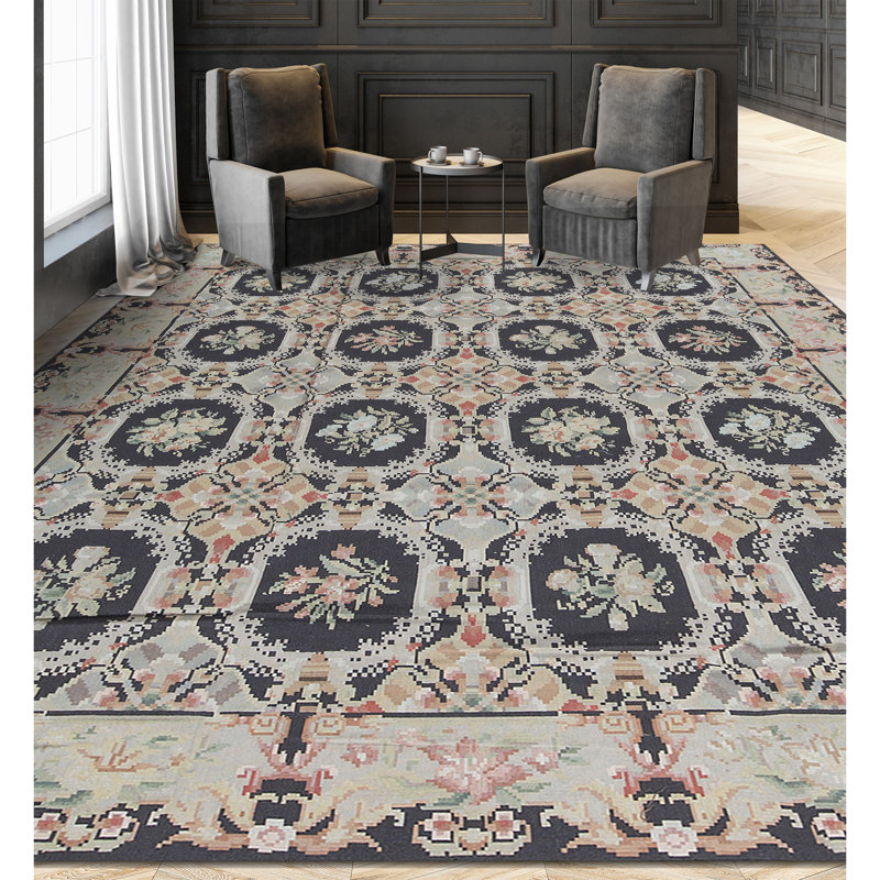 Hand-Knotted High-Quality Black Area Rug
