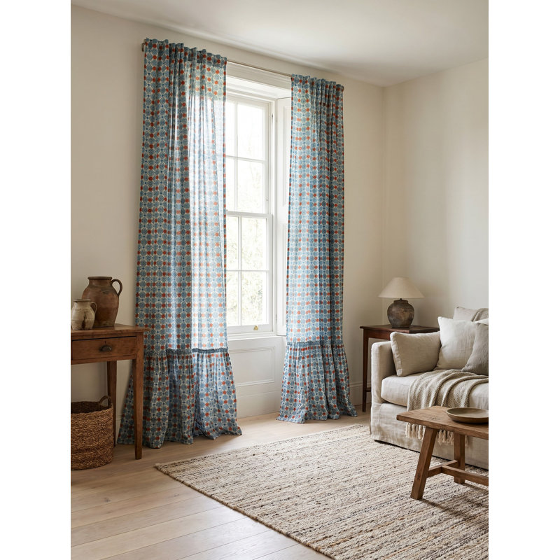 Patterned Cotton & Linen Curtains with Ruffled Edge
