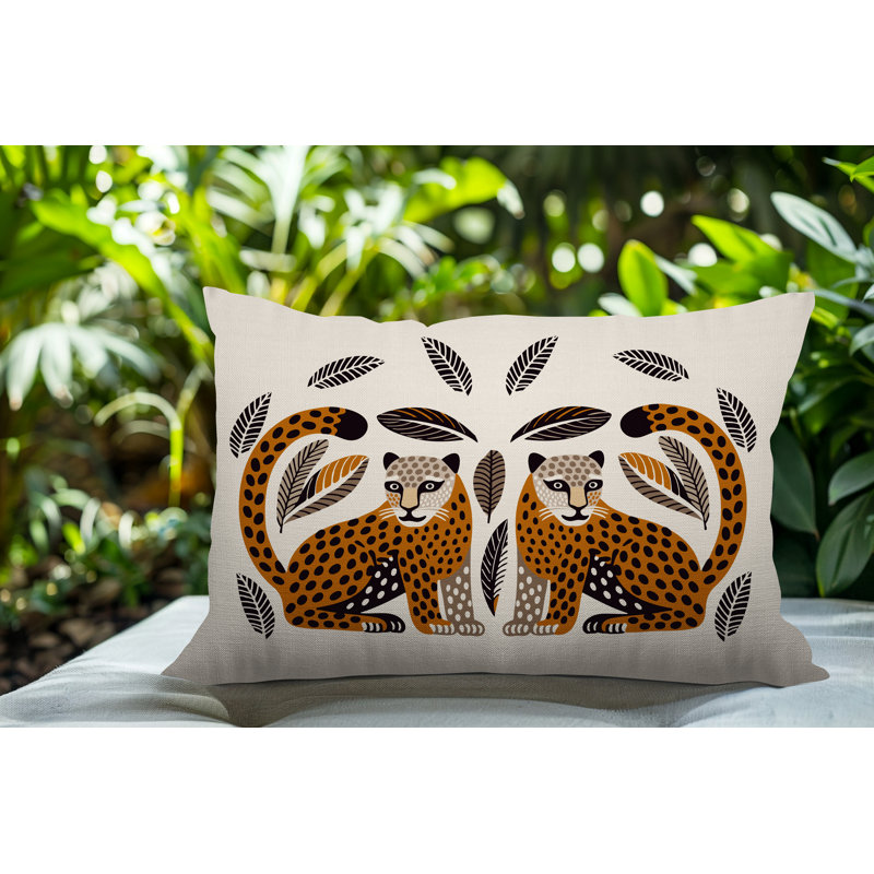 Coussin lombaire réversible Ayra Leopard, Rectangle H 18 po x l 25 po, Orange