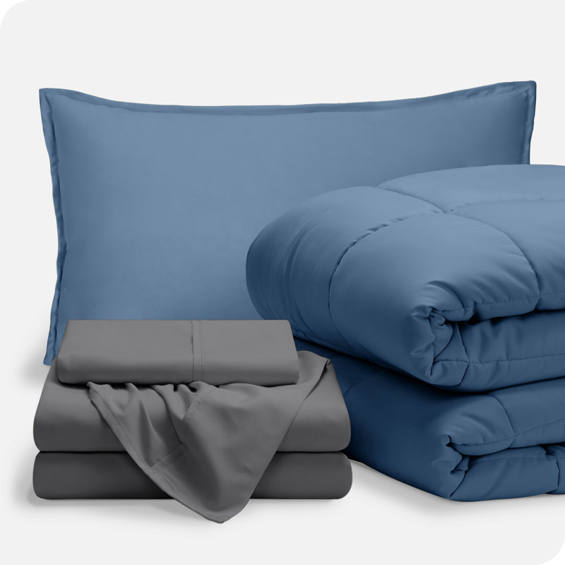 Lit dans un sac en microfibre 1800 de qualité supérieure 1800, Coronet bleu / gris