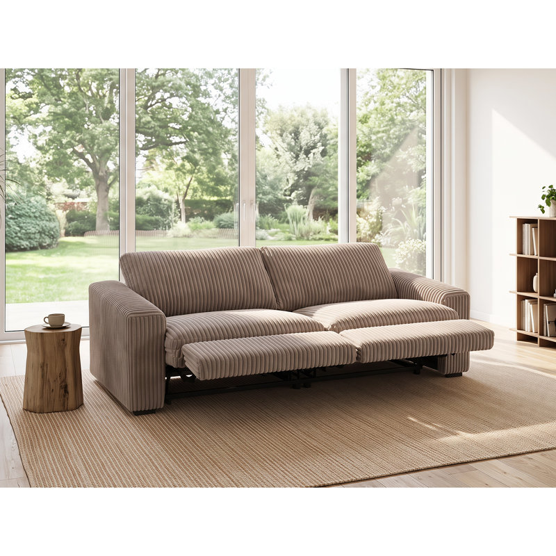 Josilyn 86.6'' Wide Modern Corduroy Square Arm Power Reclining Loveseat With USB Port, Mushroom Taupe Corduroy