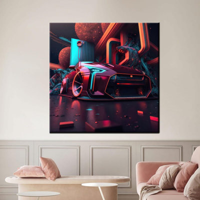Cyberpunk Neon Dreams Car Canvas Art - Futuristic Grit Bedroom Wall Decor Gift