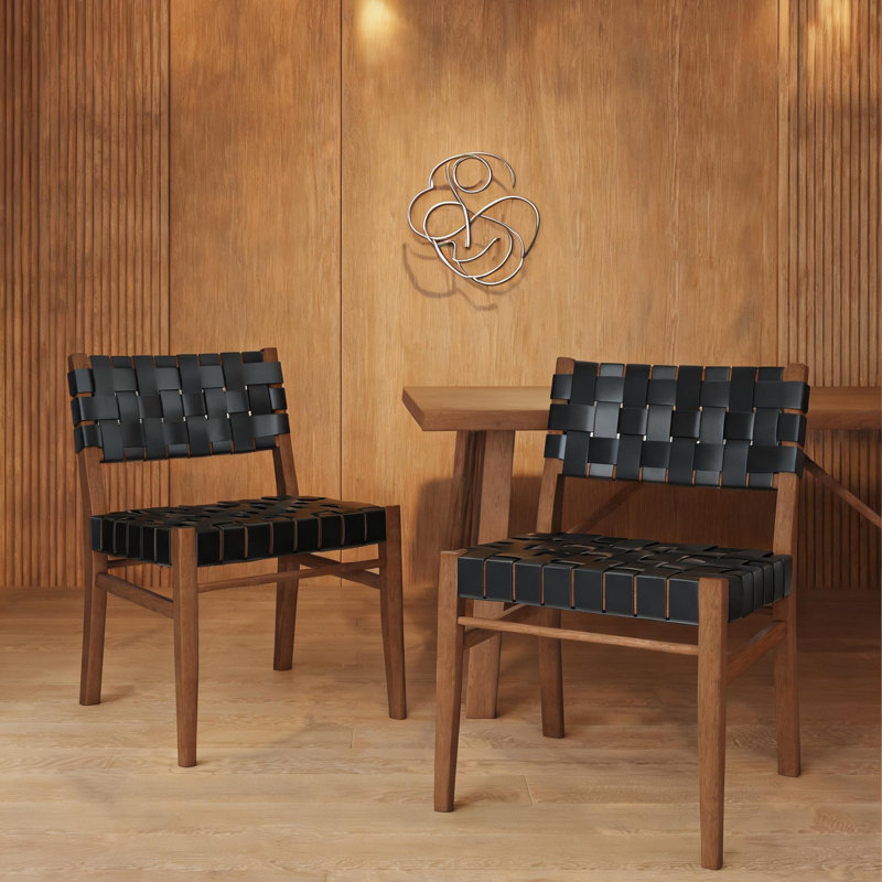 Ensemble de 2 chaises d'appoint Modern Modern, revêtement en similicuir noir, structure en bois d'hévéa massif, l 21,25 po x P 24,5 po x H 32 po