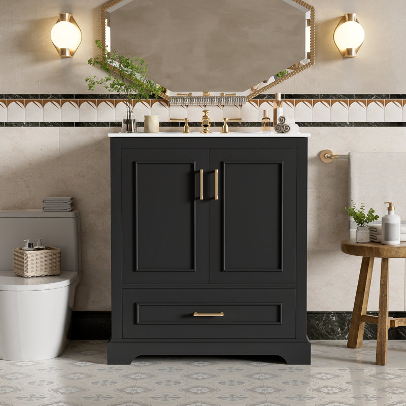 30" Single Bathroom Vanity With Ceramic Top, Black