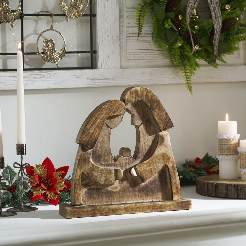Décoration en bois foncé Mary and Joseph 12 x 11,5 x 2,75