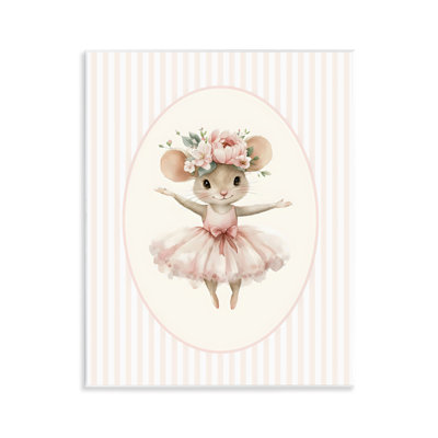 Nursery Ballerina Mouse Striped Wall Plaque, design by LSR Design Studio