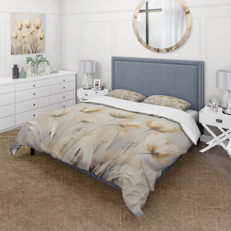 Ensemble de housse de couette Beige embelli Tulipes Symphony I - Tulips, Housse de couette simple et deux taies décorative