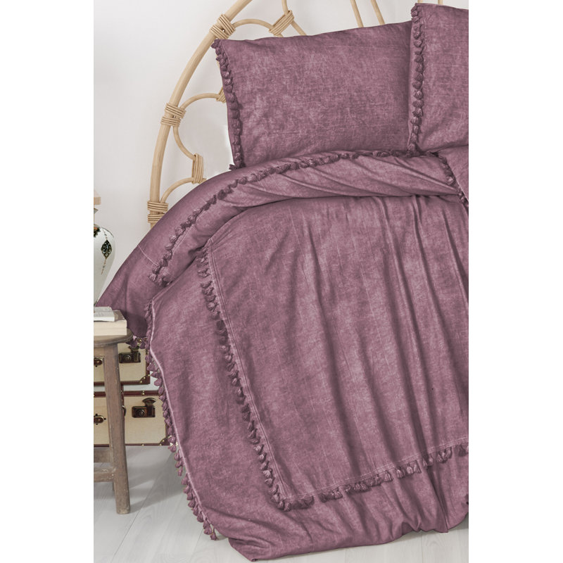 Tjard Duvet Cover Set with Pillowcases Included, Dusty Rose