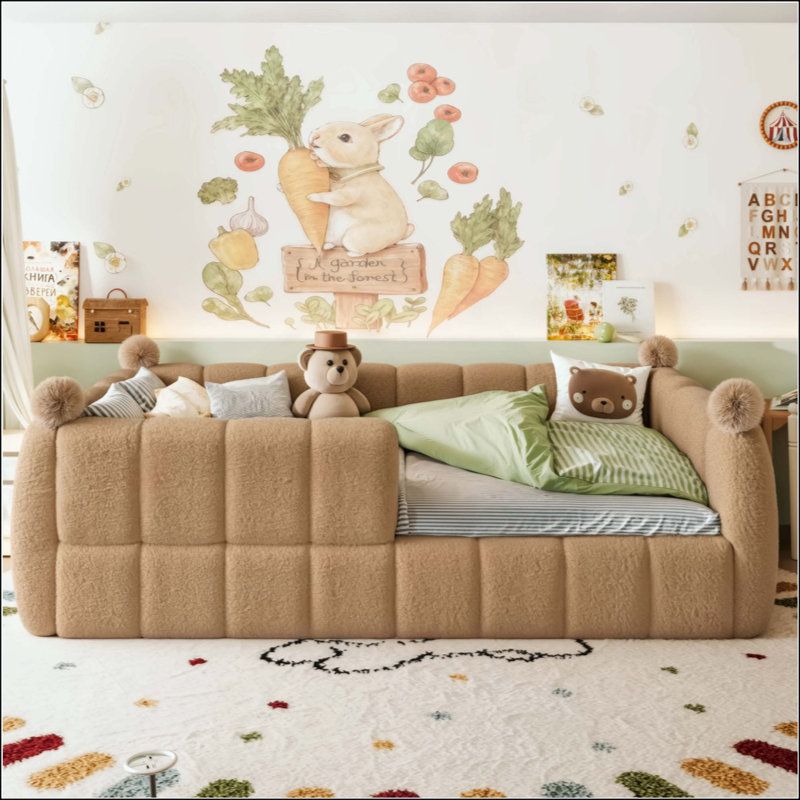Lit de sol rembourré Kids Soft, lit de plancher Montessori avec rails de sécurité entourant le lit, cadre de lit d'enfant bas pour enfants