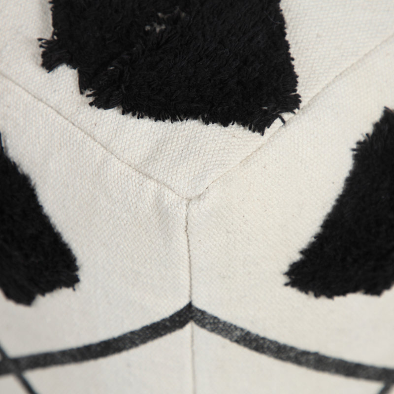 Ivory and Black Diamond Tufted Square Pouf Ottoman, 18" x 14"