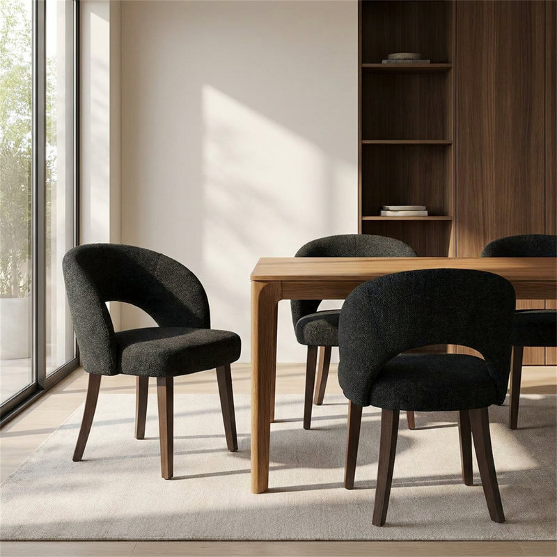 Ensemble de 2 chaises de salle à manger modernes avec dossier ouvert et pieds en bois massif, chaises d'appoint Mid-Century sans accoudoirs