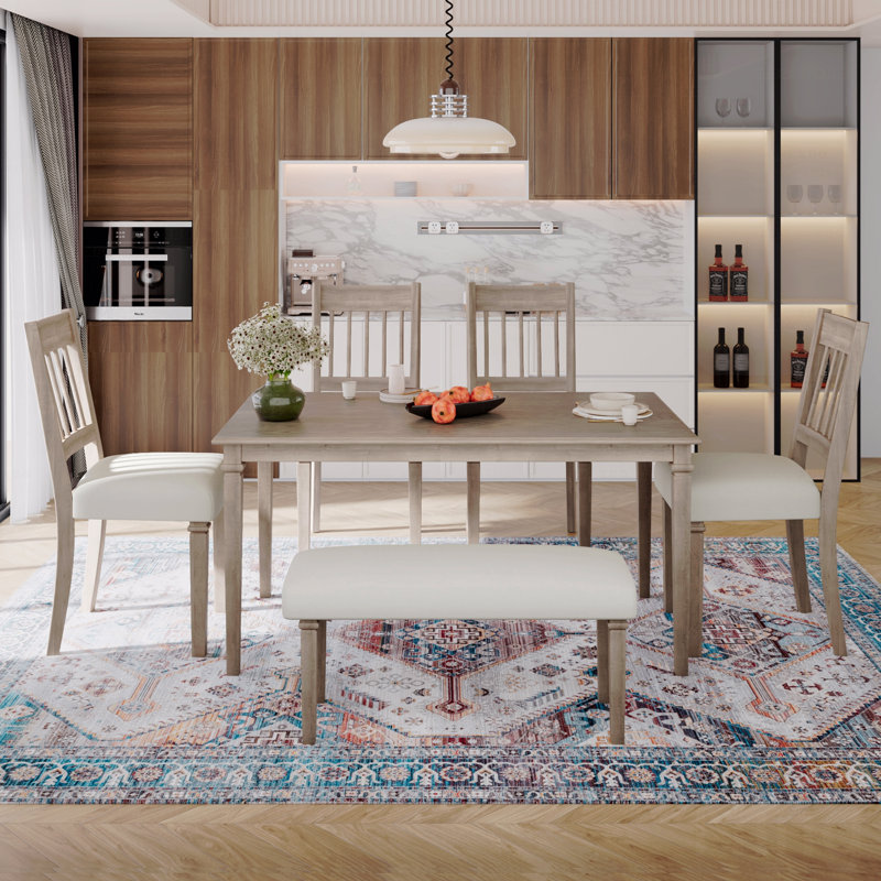 Sienna 6-Piece Rustic Country Dining Table Set With MDF And Oak Veneer, Brown