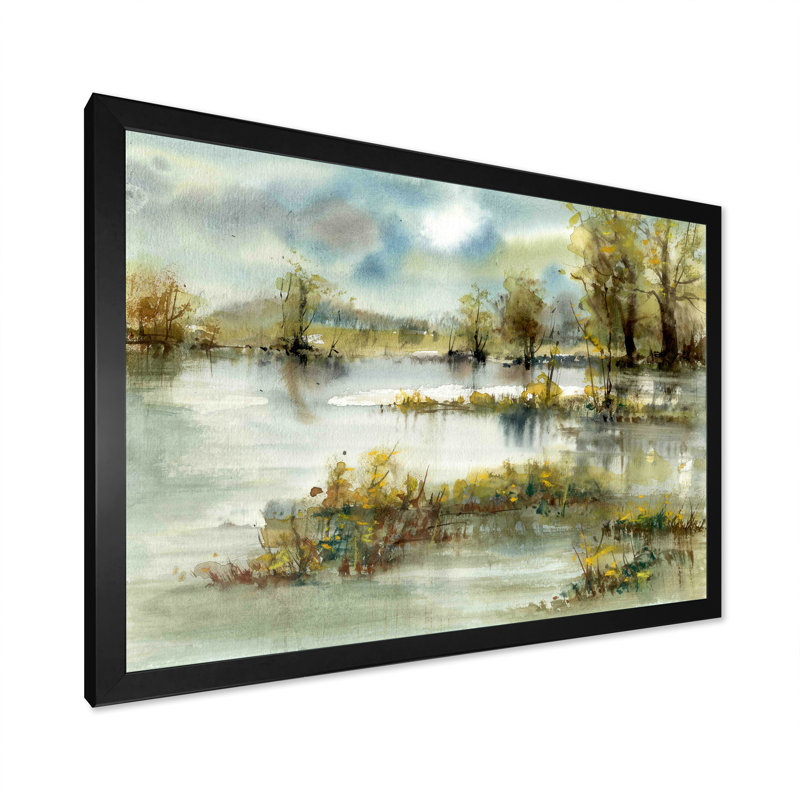 Paysage avec étang - reproduction d'art sur toile, Cadre photo noir, H 30 po x l 40 po x P 1,5 po