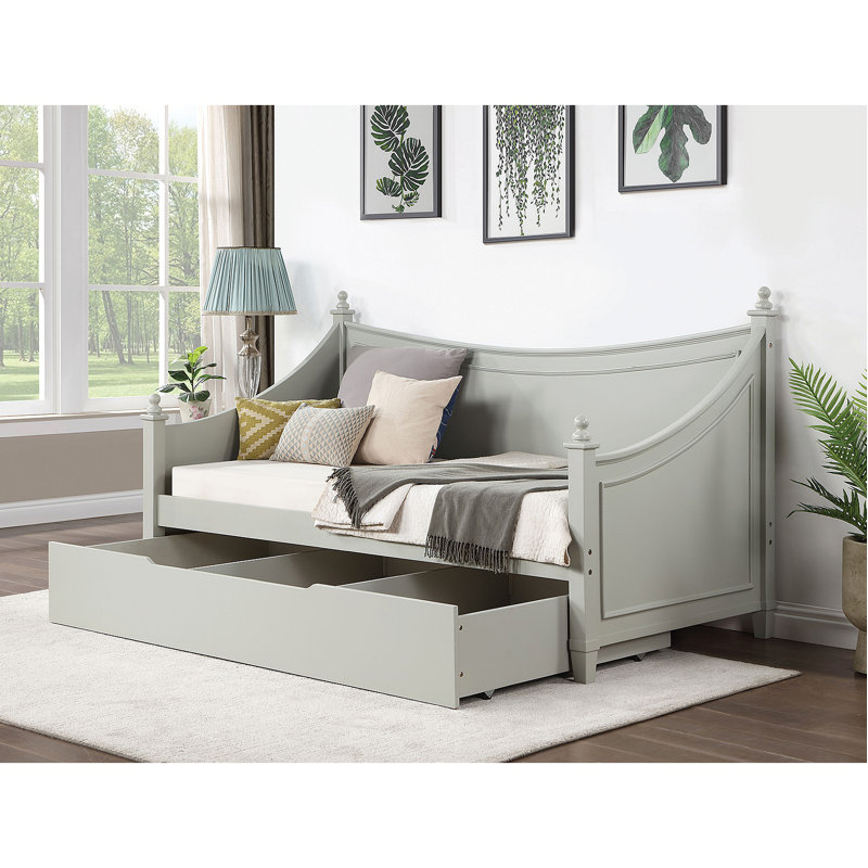 Conception en bois massif de style transitionnel avec affiche pour lit de jour et structure en bois massif, Gris clair