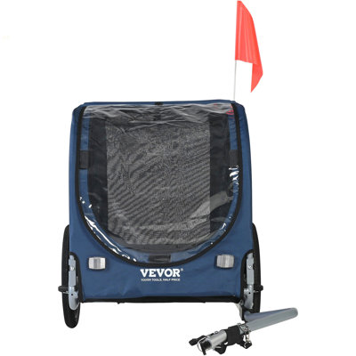 Remorque pour chien, supportant jusqu'à 100 lb, chariot de transport pour animal de compagnie, cadre pliant facile avec roues à dégagement rapide, coupleur de vélo universel, réflecteurs, drapeau, pliable pour le rangement, bleu / noir