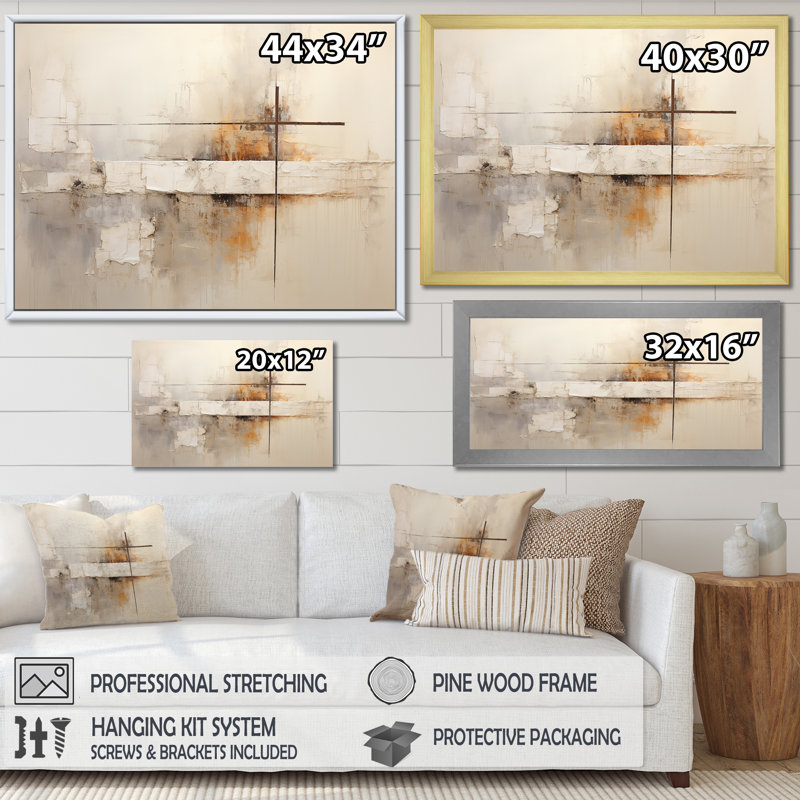Beige Christianity Cross Of Jessus I - Christianity Wall Art, Floater Framed Print, 12" H x 20" W, Black