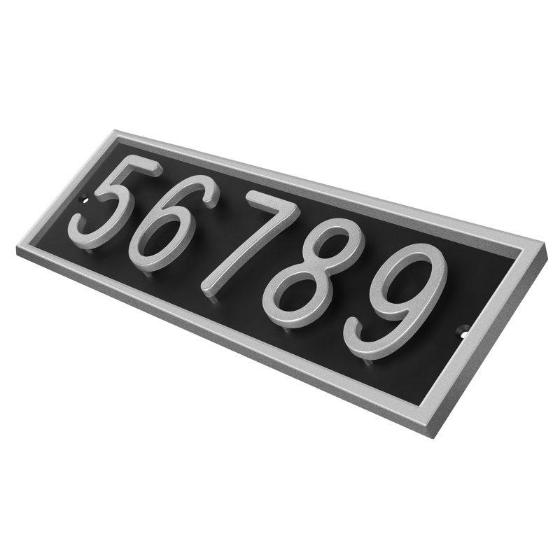 Plaque d'adresse horizontale flottante en aluminium Royal Shade, Argent argent, Noir, Oui