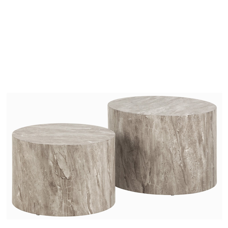 Dice Round Coffee Table Set, Gray Marble