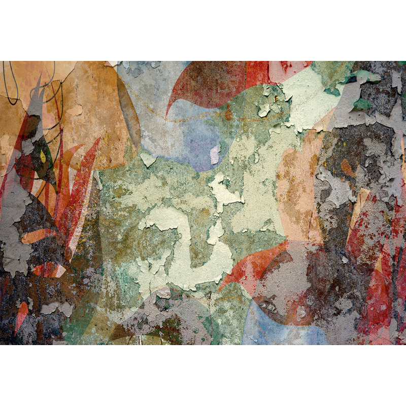 Papier peint abstrait - Vieux mur de plâtre coloré, L 27 po x l 39 po