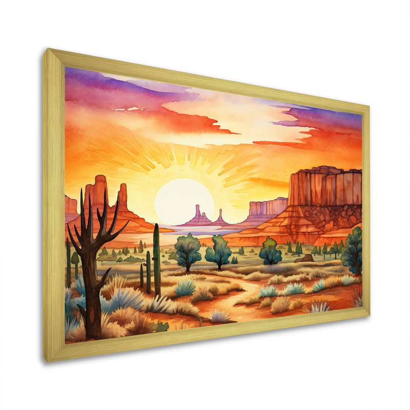 «Native Navajo Landscape III», reproduction sur toile, Cadre doré simple, H 16 po x l 32 po x P 1 po